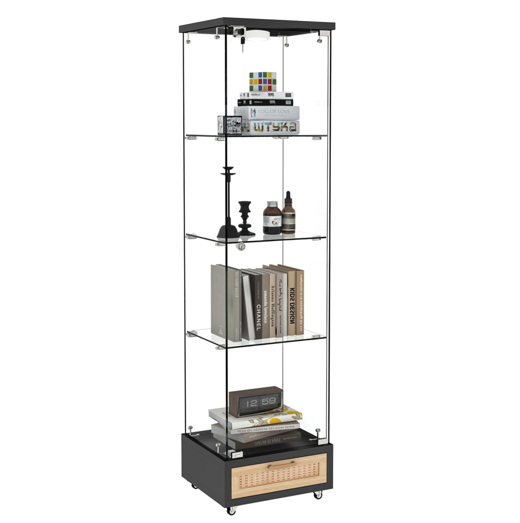 VITRINE 42.5/36.5/167 cm schwarz aus MDF und Glas mit LED-Beleuchtung - Schwarz, Holzwerkstoff (36.5/167/42.5cm) - OKMYHOME