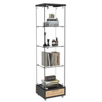 VITRINE 42.5/36.5/167 cm schwarz aus MDF und Glas mit LED-Beleuchtung - Schwarz, Holzwerkstoff (36.5/167/42.5cm) - OKMYHOME