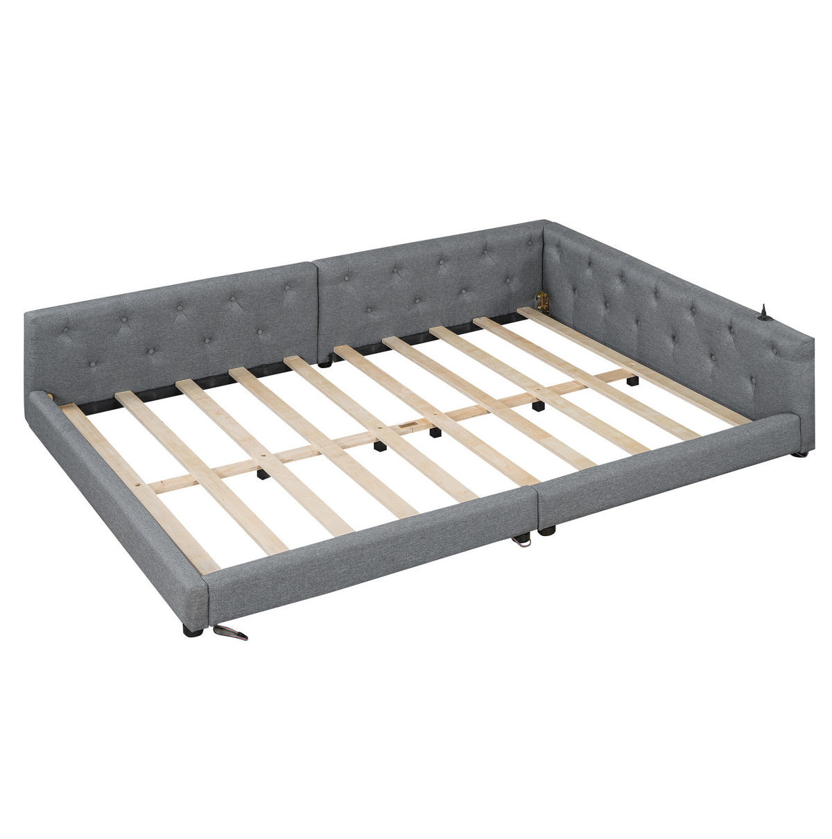 POLSTERBETT 140/200 cm aus Leinen mit LED-Beleuchtung, USB- und Type-C-Anschluss, Lattenrost und Knopfheftung, Grau - Grau, Textil (140/200cm) - Redom