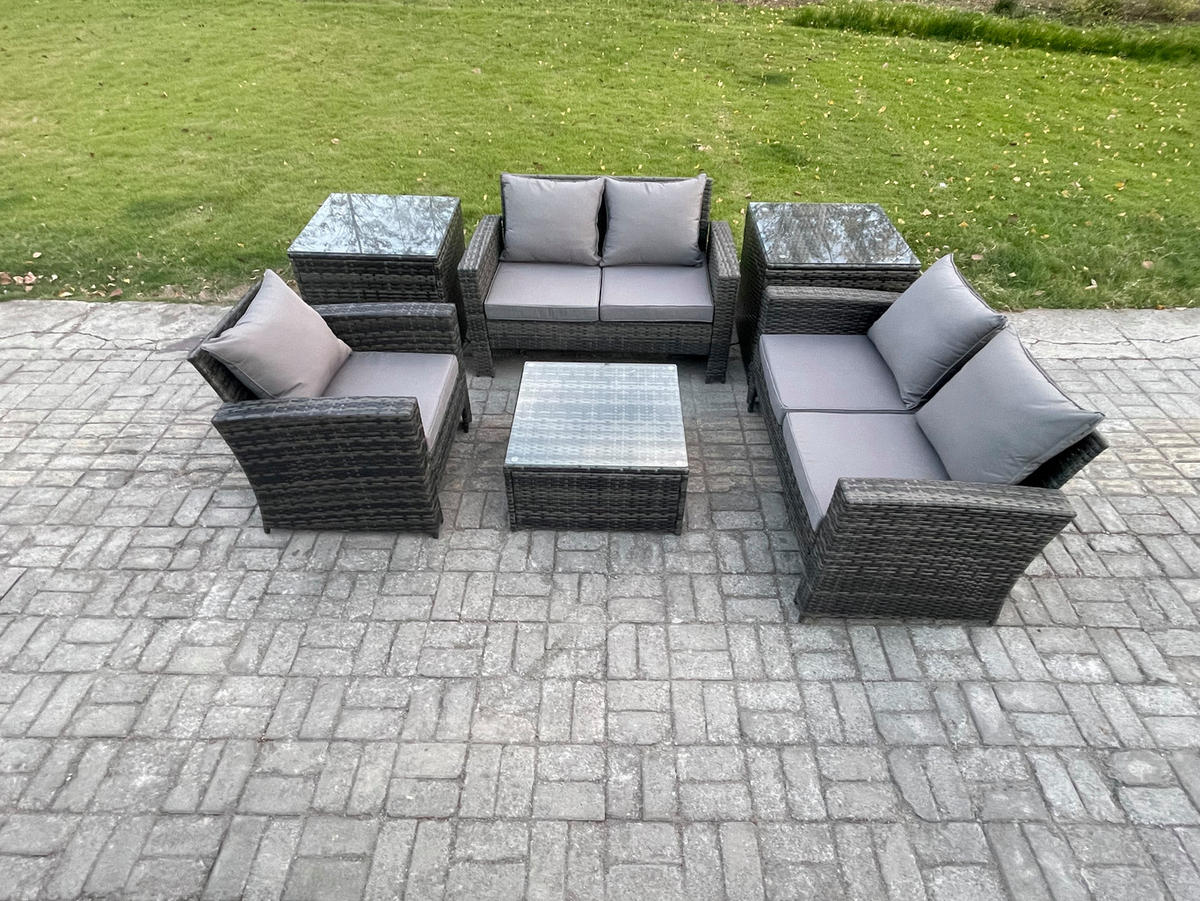 GARTENSOFA Hohe Rückenlehne Polyrattan Dunkelgrau 5-Sitzer - Dunkelgrau, Metall - Fimous