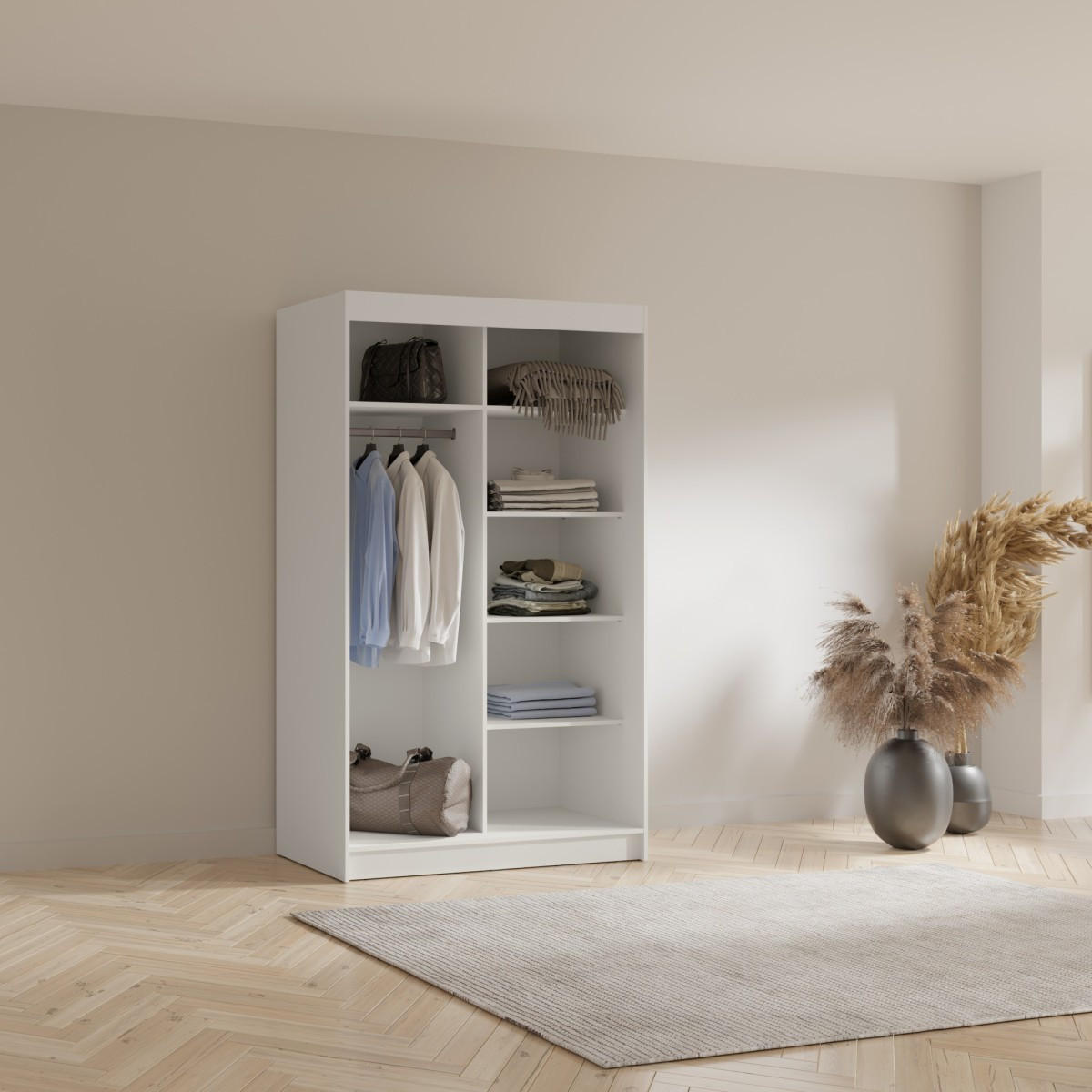 SCHWEBETÜRENSCHRANK mit Spiegel Fiore 2D1L 120 Weiß/Gold - Goldfarben/Weiß, Holzwerkstoff/Metall (120/200/60cm) - mzm24