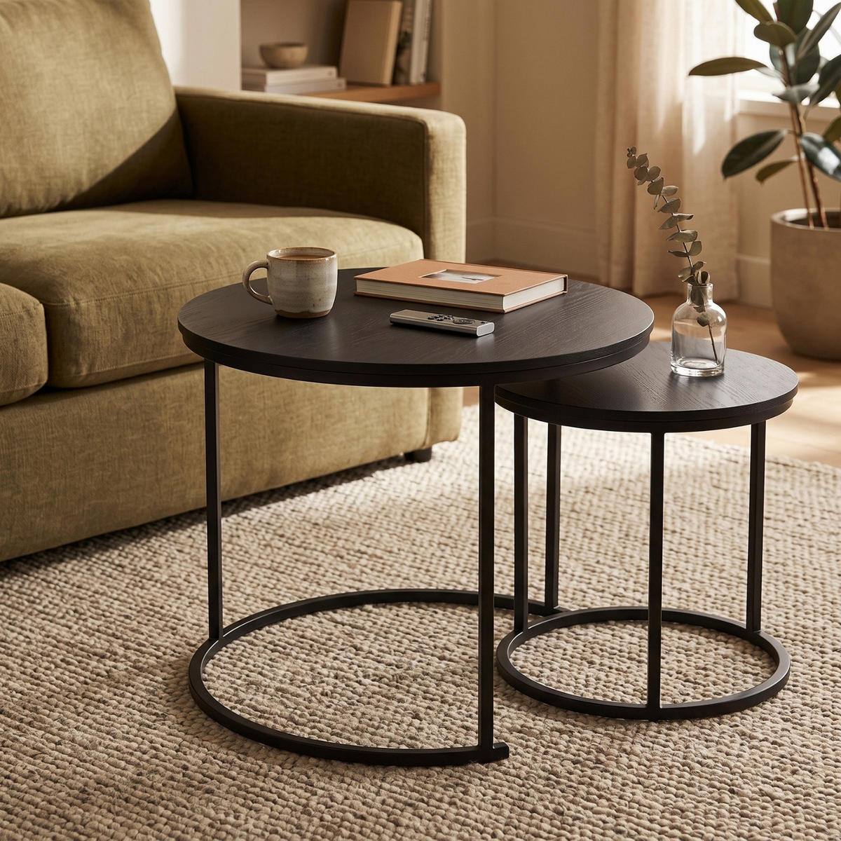 COUCHTISCH 2er-Set rund Schwarz - Schwarz, Metall (60/60/50cm) - SCENA LIVING