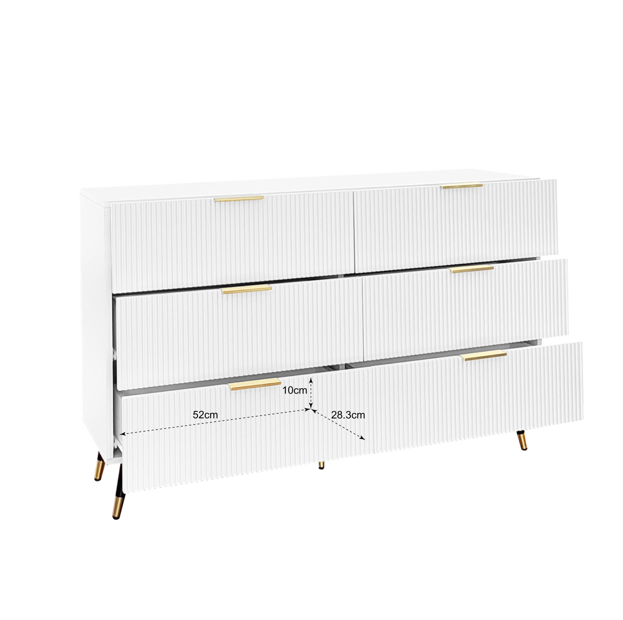 SIDEBOARD 120/40/77 cm mit 6 Schubladen in Weiß und Gold - Weiß, Holzwerkstoff (120/77/40cm) - BEAOK