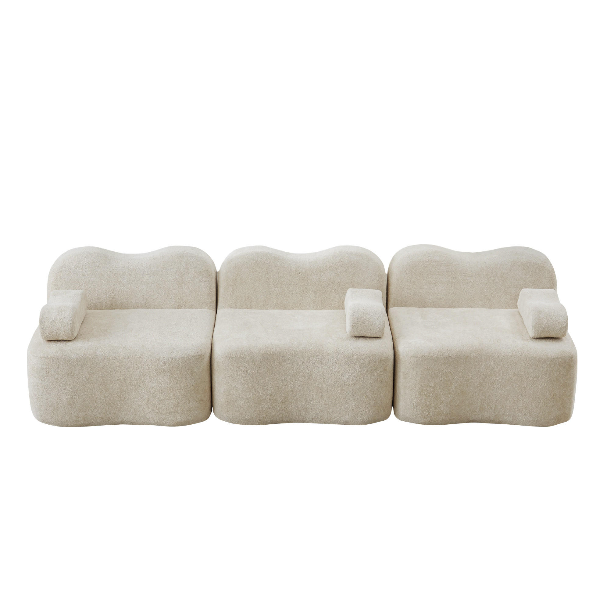 3-SITZER Sofa mit tiefer Sitzfläche, Wellenform und Samtbezug, Beige - Beige, Textil (288/70/98cm) - Redom
