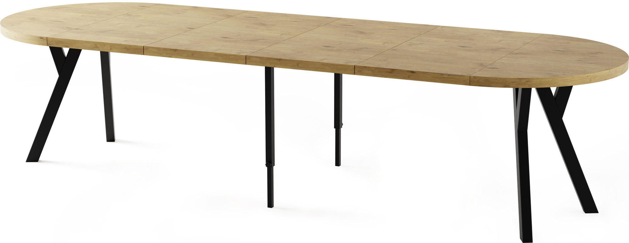 ESSTISCH Twixy XXL groß rund oval ausziehbar, Eiche Hell Braun 100-300/100/76 cm - Eichefarben/Schwarz, Holz/Holzwerkstoff (100/300/76cm) - WFL GROUP