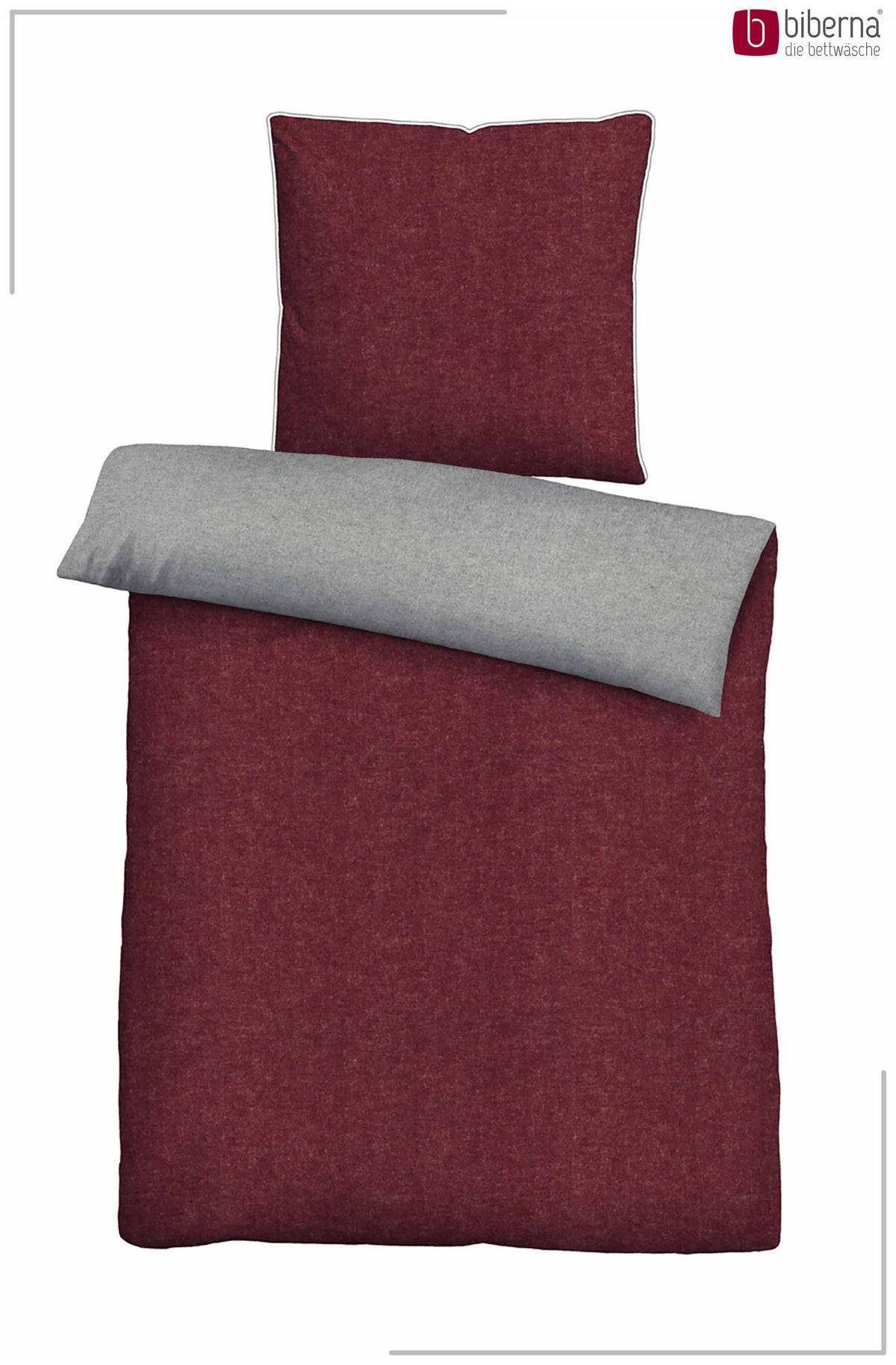 BETTWÄSCHE-GARNITUR Premium Biber Melange UNI burgund, 200x200 cm + 80x80 cm - Bordeaux, Textil (200/200cm) - biberna