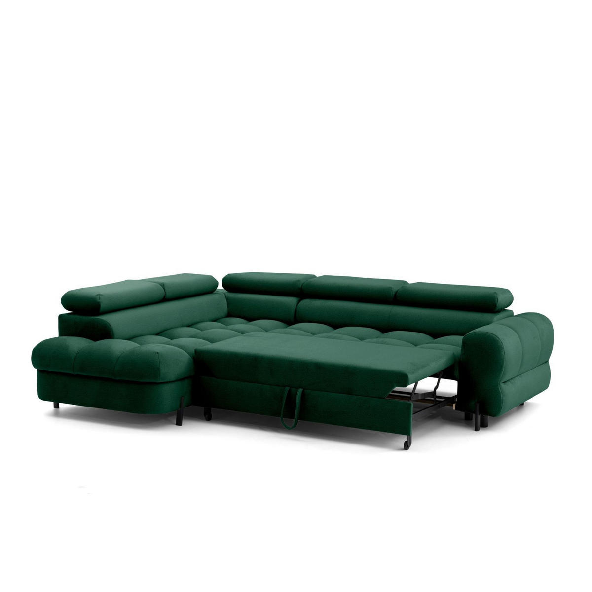 ECKSOFA BOWL L Links mit Schlaffunktion 125x195 Velours Grün - Schwarz/Grün, Holz/Textil (260/195cm) - Muffo