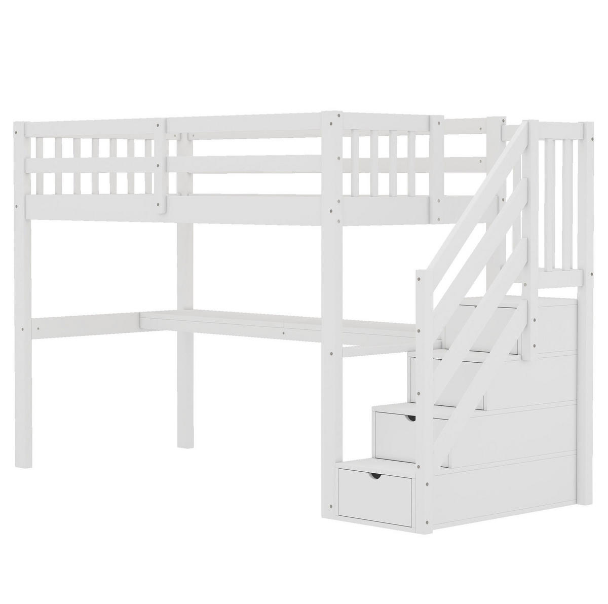 HOCHBETT 90/200 cm Weiß aus Kiefernholz und MDF mit Stauraum und Schreibtisch - Weiß, Holz (90/200cm) - OKMYHOME