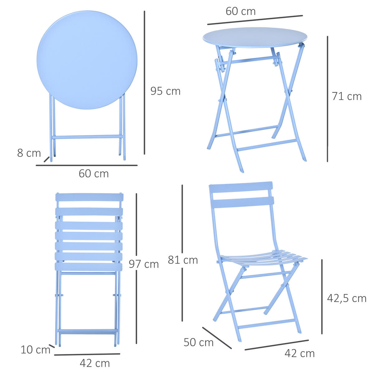 GARTENMÖBEL Set, Metall, Hellblau - Hellblau, Metall - Outsunny