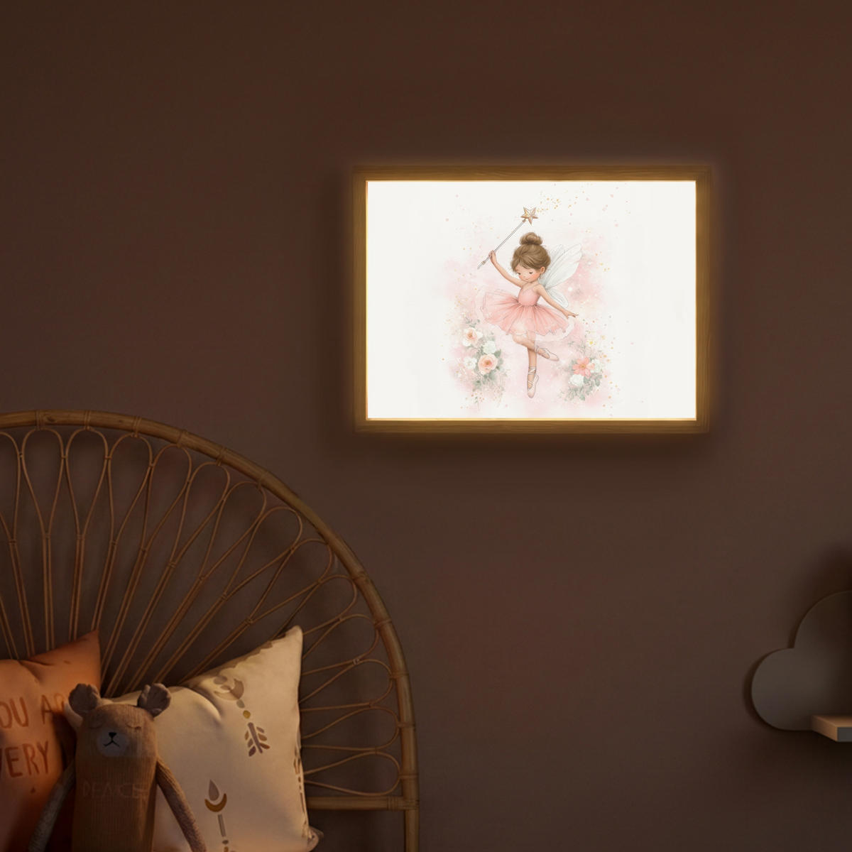 NÁSTĚNNÁ LAMPA S AKUMULÁTOREM Baletka - Víla - Květiny - Růžová 40x30 cm - růžová, kompozitní dřevo (40/30/8cm) - OnlyWow