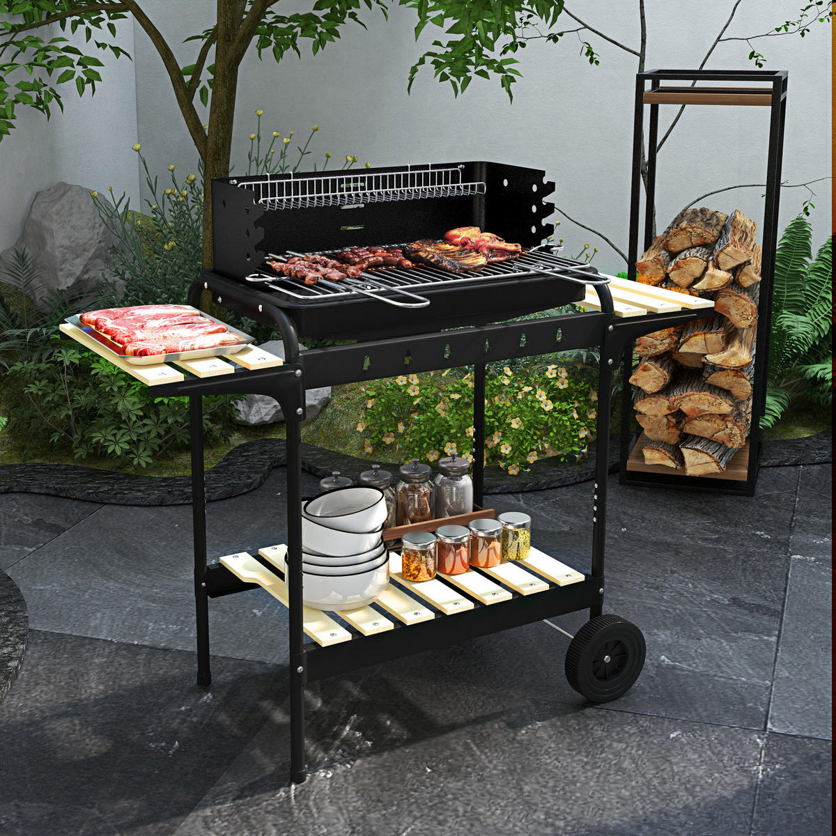 HOLZKOHLEGRILL DE-18260 Schwarz - Schwarz, Metall (47/95/103cm) - ComfortXL