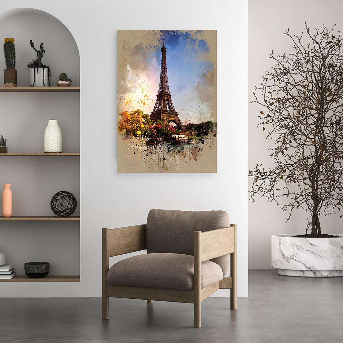 BILDER, Eiffelturm Paris Bäume Pflanzen - Grau, Textil (20/30cm) - Feeby
