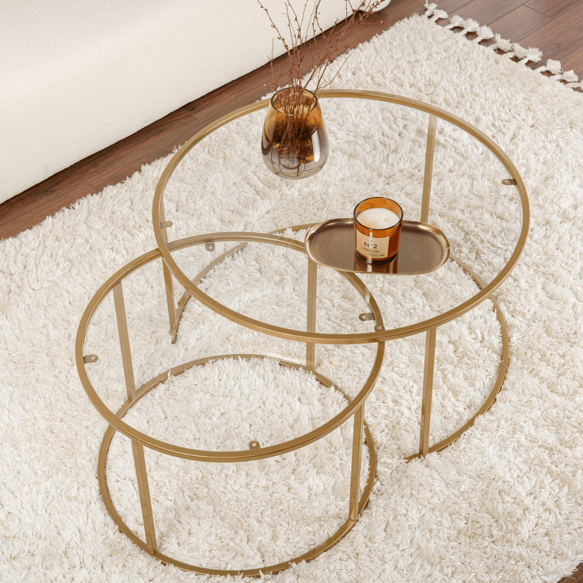 COUCHTISCHE mit Glasplatte 80/80/43 cm - Goldfarben, Metall (82/80/43cm) - Calicosy