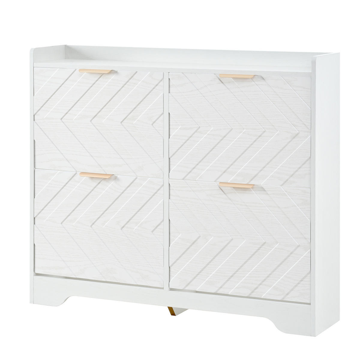 SCHUHSCHRANK mit 4 Klappen 105/24/90 cm in Weiß, platzsparend mit 3D-Strukturfront - Weiß, Holzwerkstoff (105/90/24cm) - BEAOK