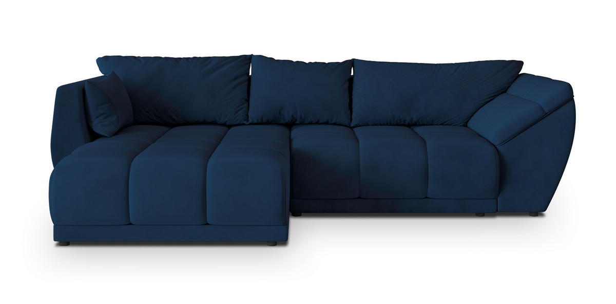 ECKSOFA ORENTI L-S Blau Velours-Stoff mit Schlaffunktion - Dunkelblau, Holz (287/182cm) - MASSENO