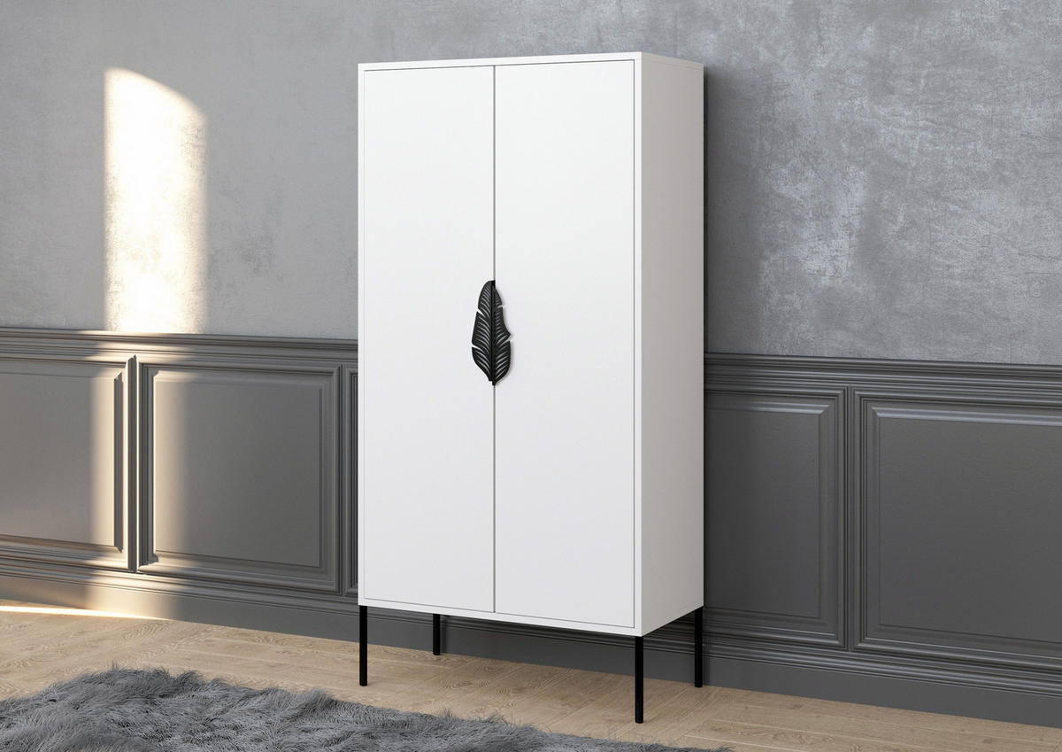 HIGHBOARD Merlin, Weiß, Schwarze Details - Schwarz/Weiß, Holzwerkstoff/Metall (80/160/40cm) - Skandica