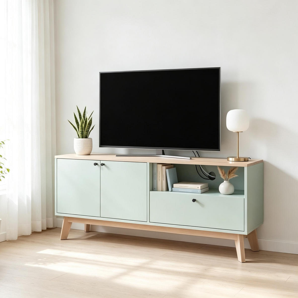 TV-SCHRANK 120/35/50 cm Hellgrün Eiche mit 1 Schublade und 2 Türen - Eichefarben, Holzwerkstoff (120/50/35cm) - Oxeza