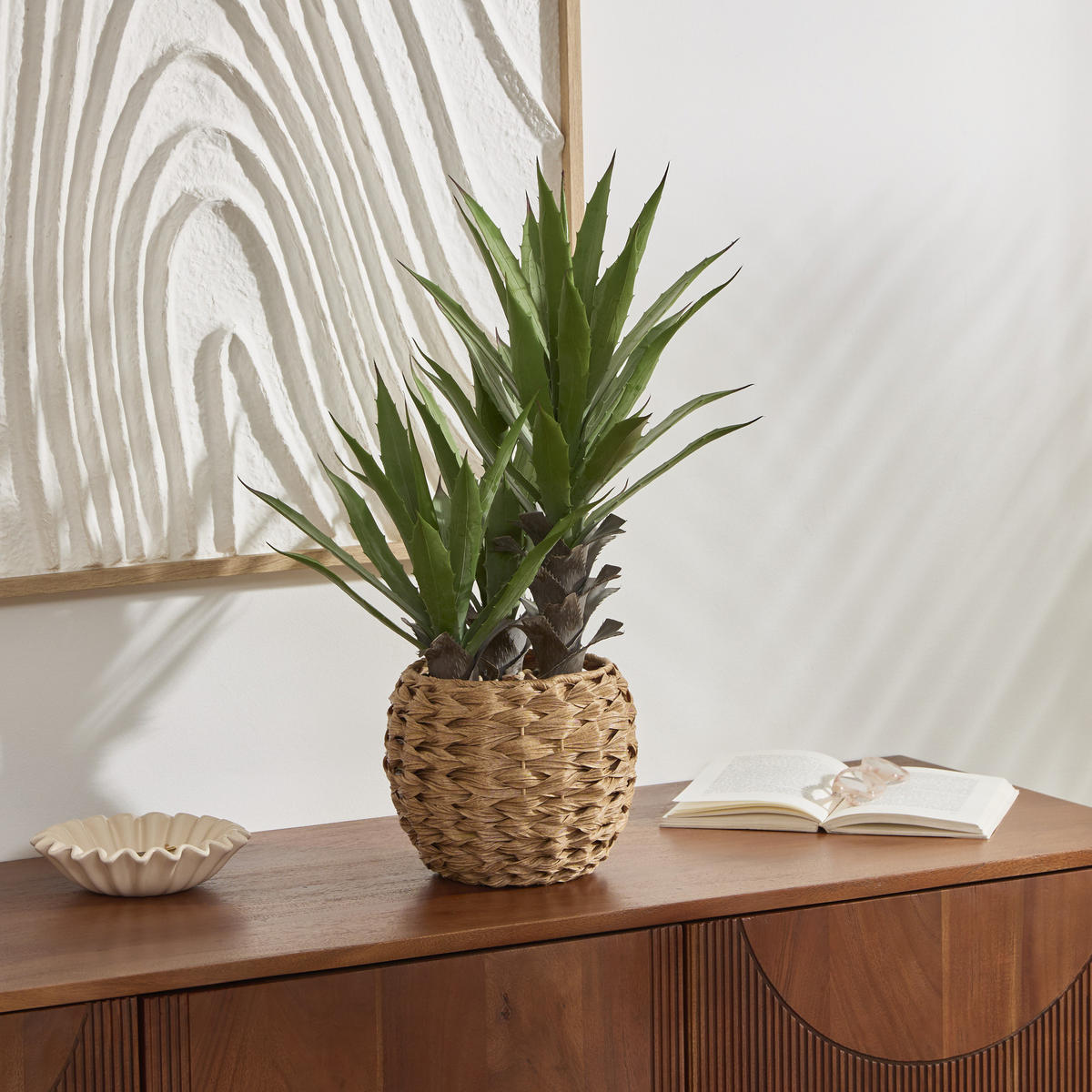AGAVE in einem geflochtenen Topf Moda 50/45/61 cm - Grün, Kunststoff (61cm) - Atmosphera Createur d´interieur