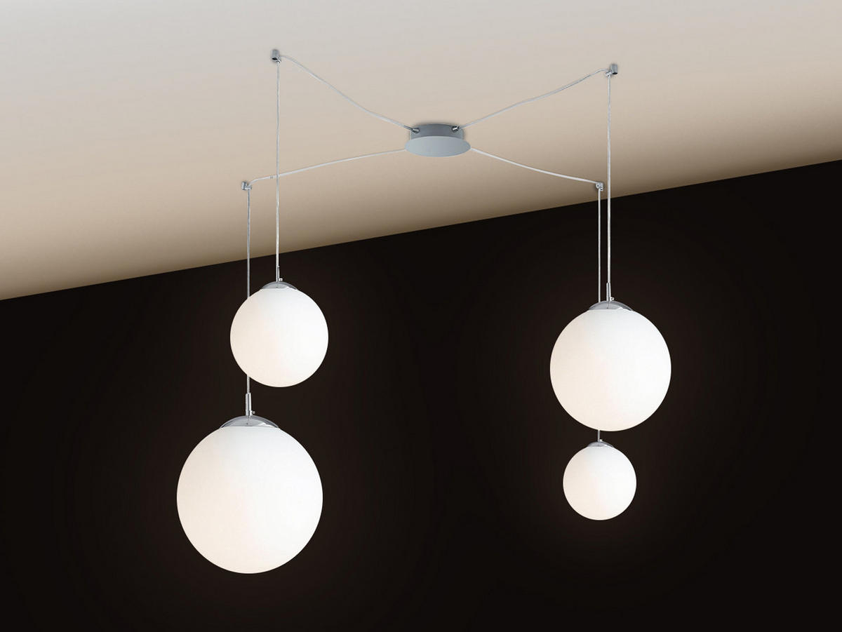 LED-PENDELLEUCHTE Glaskugel Lampenschirme, höhenverstellbar bis 250cm - Silberfarben/Weiß, Glas/Metall (80/80/250cm) - meineWunschleuchte