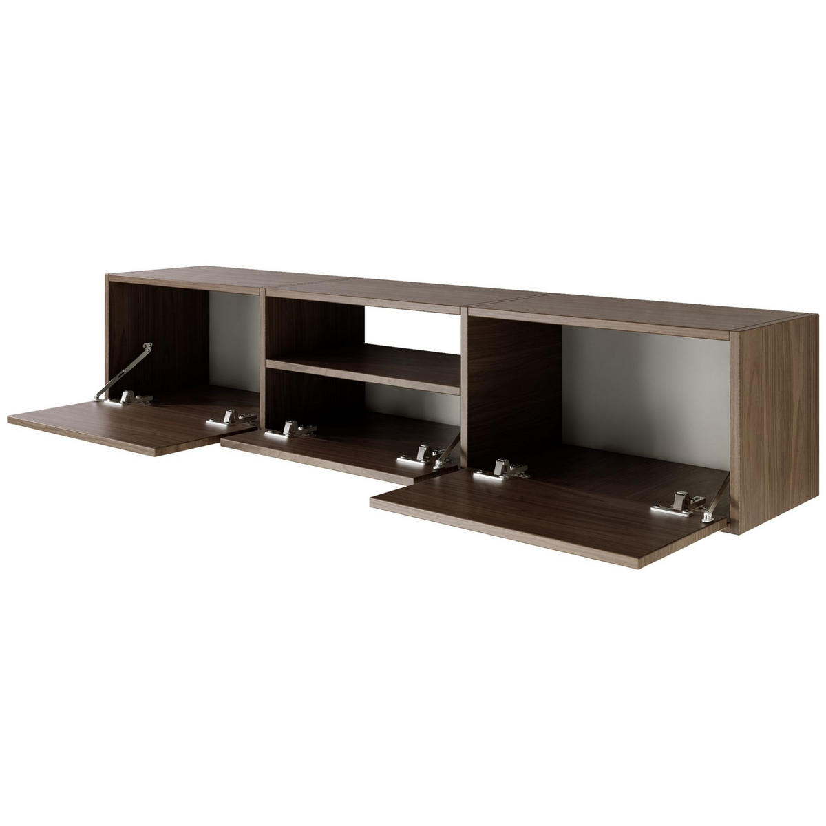 TV-LOWBOARD hängend, 3 Klappen und Ablage, Walnuss, 150 cm - Dunkelbraun, Holzwerkstoff (150.1/30/30cm) - Selsey