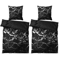 BETTWÄSCHE 4-teilig Marmor Schwarz - Schwarz, Naturmaterialien (135/200cm) - Sanilo