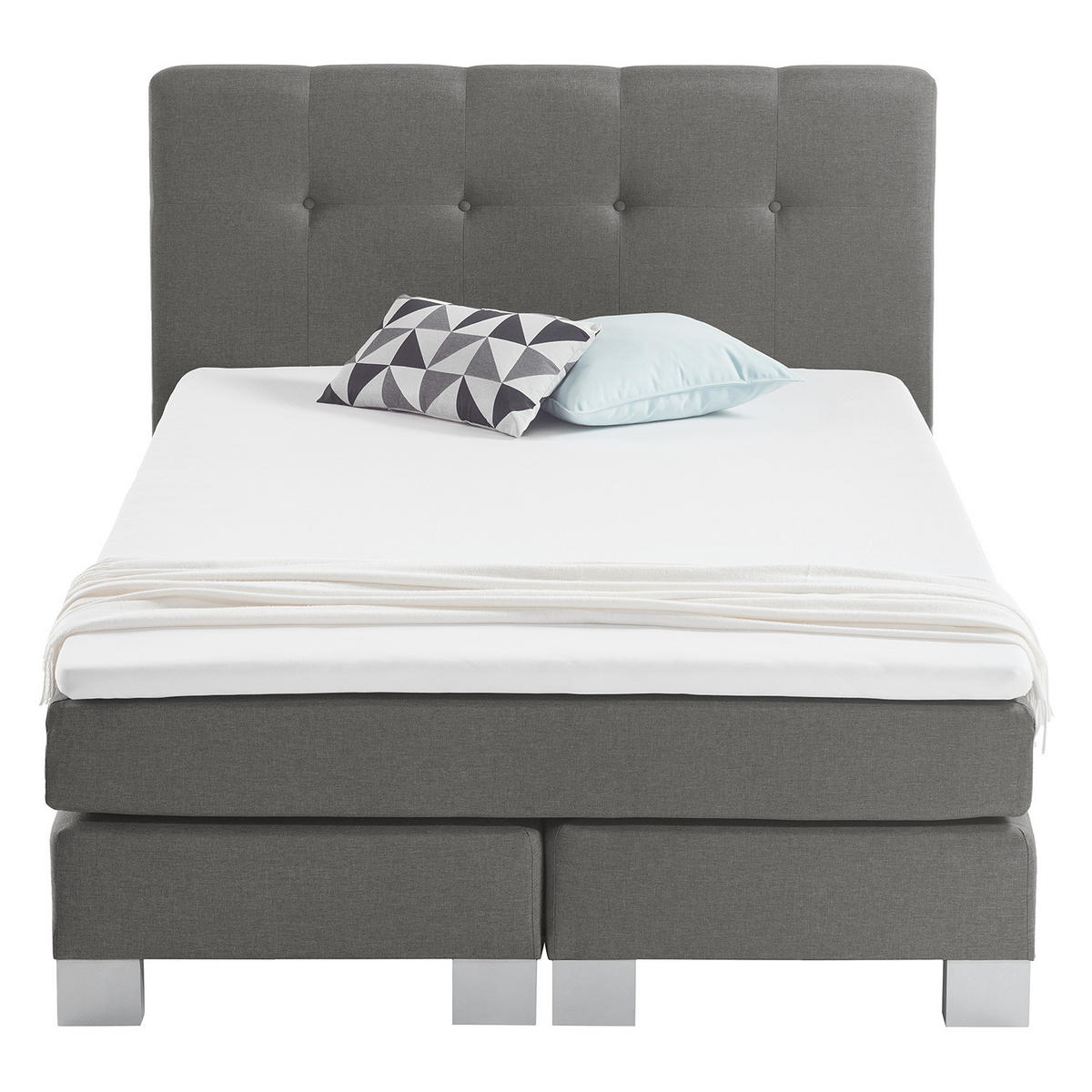 BOXSPRINGBETT - Webstoff - Grau, Textil (140/200cm) - home24