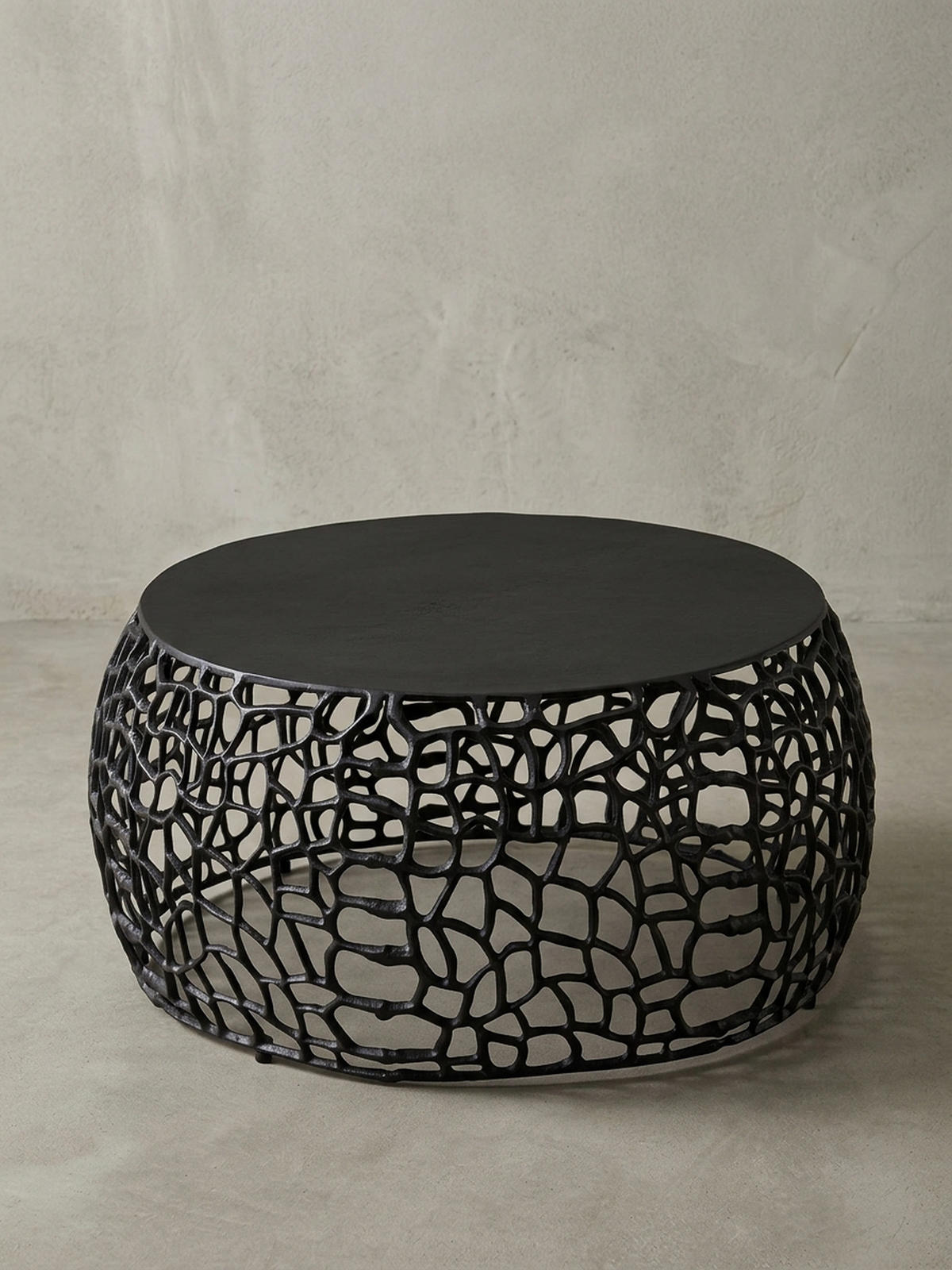 COUCHTISCH mit Aststruktur, lackiertes Aluminium, handgefertigt, Ablagefläche, Schwarz 66x66x30 cm - Schwarz, Metall (66/66/30cm) - KADIMA DESIGN