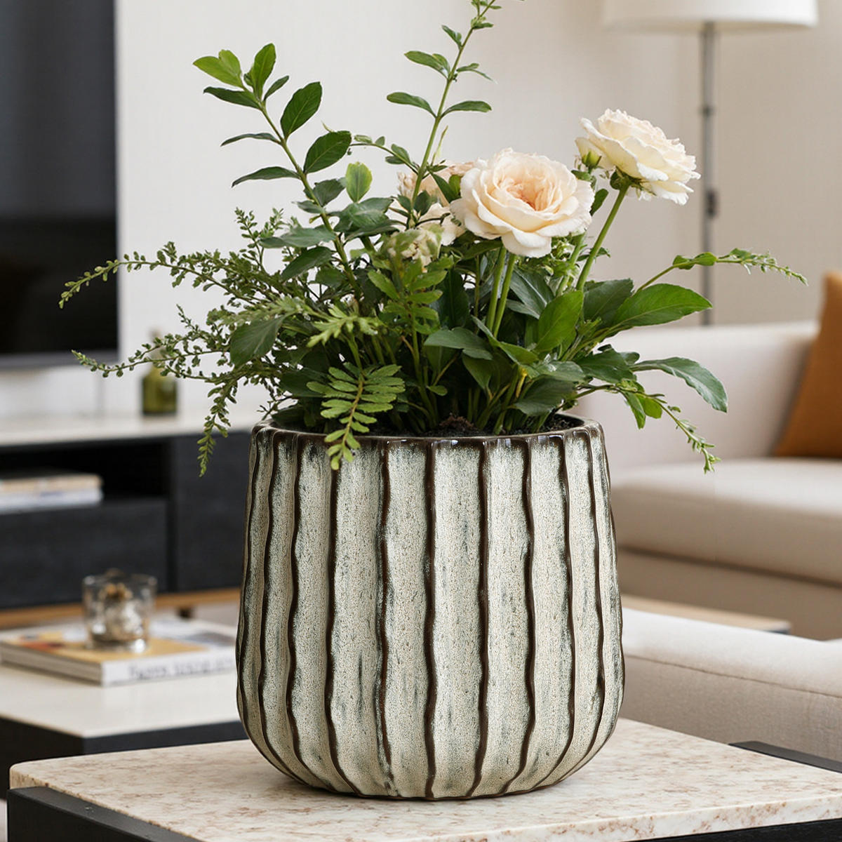 KERAMIK-BLUMENTOPF salbeigrün, Ø 23 × H 21 cm - Salbeigrün, Keramik (22cm)