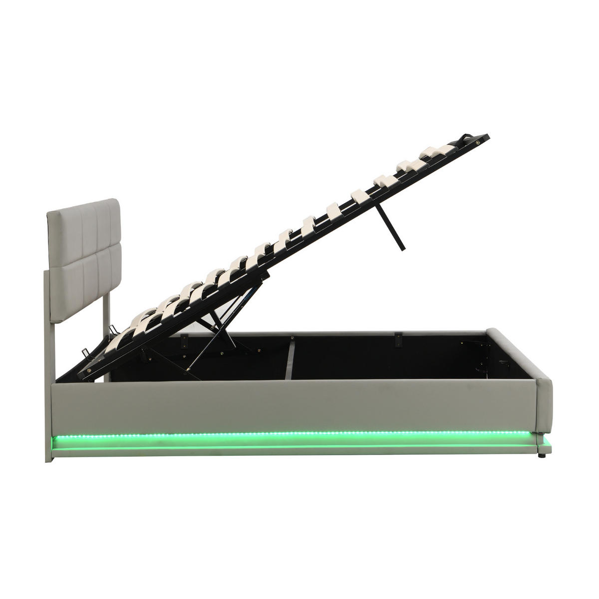 POLSTERBETT 180/200 cm mit LED-Beleuchtung und hydraulischem Bettkasten in Hellgrau - Grau, Kunststoff (180/200cm) - OKWISH