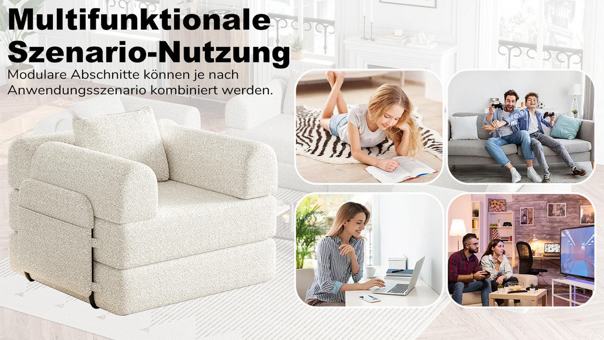 SOFA Schlafsofa 2 in 1 Beige, Schlafcouch mit Bettfunktion, Stauraum, Chenille Bezug - Beige, Textil (94/69/91cm) - PARAFTA HOME