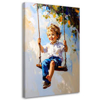 LEINWANDBILD Junge auf einer Schaukel 60x90cm - Blau, Textil (60/90cm) - Feeby