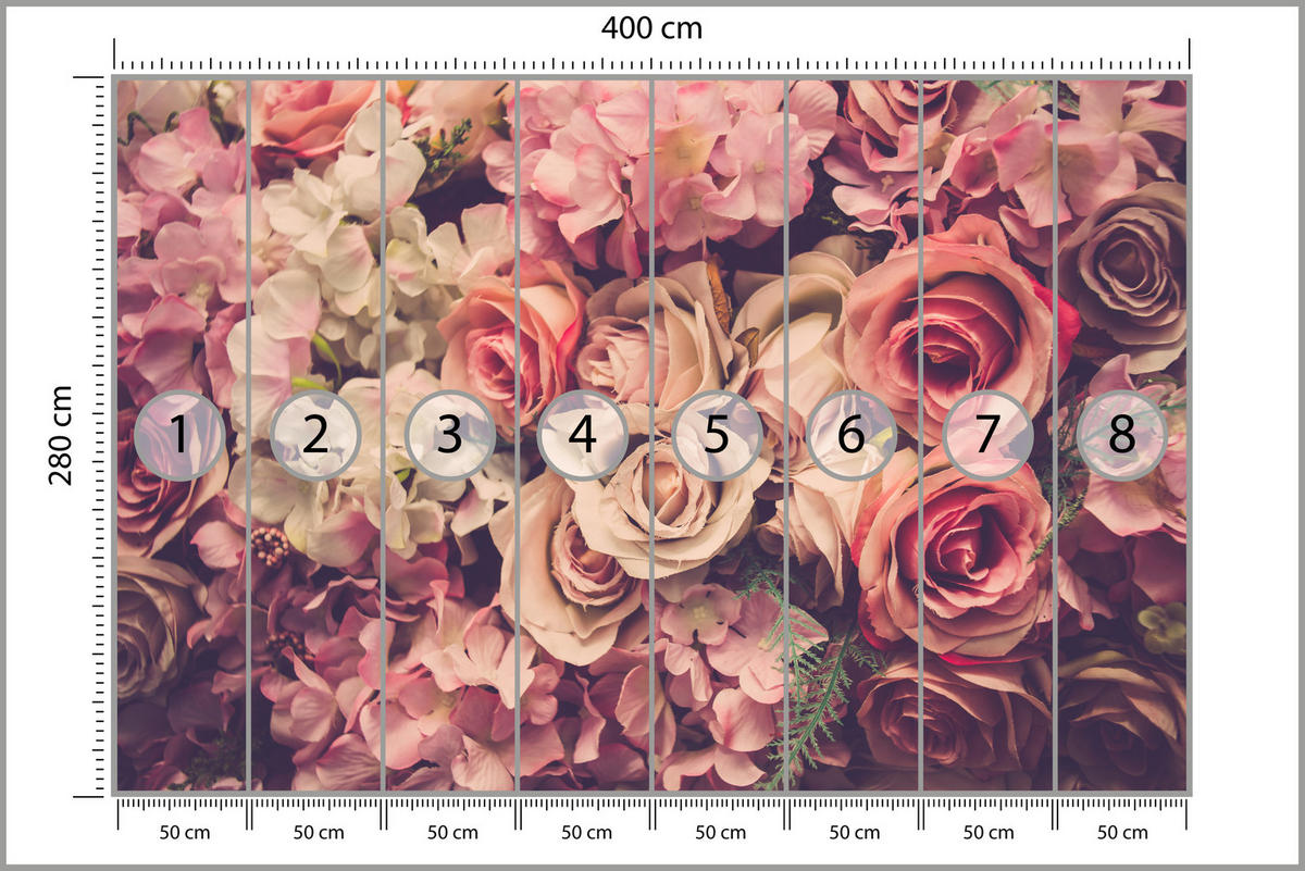 FOTOTAPETA Pre Spálňu Ružové Ruže Boho Kvety 400 x 280 cm - ružová/fialová, papier (400/280cm) - Muralo