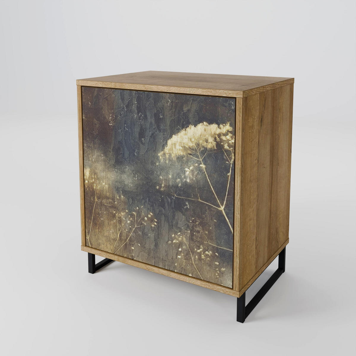 SIDEBOARD GENTLE POWER, Eichefarben, 57,5x42x70,5 cm, Schwarze Metall-Sternfüße - Eichefarben/Multicolor, Holzwerkstoff/Metall (57.5/70.5/42cm) - SpaceRebels