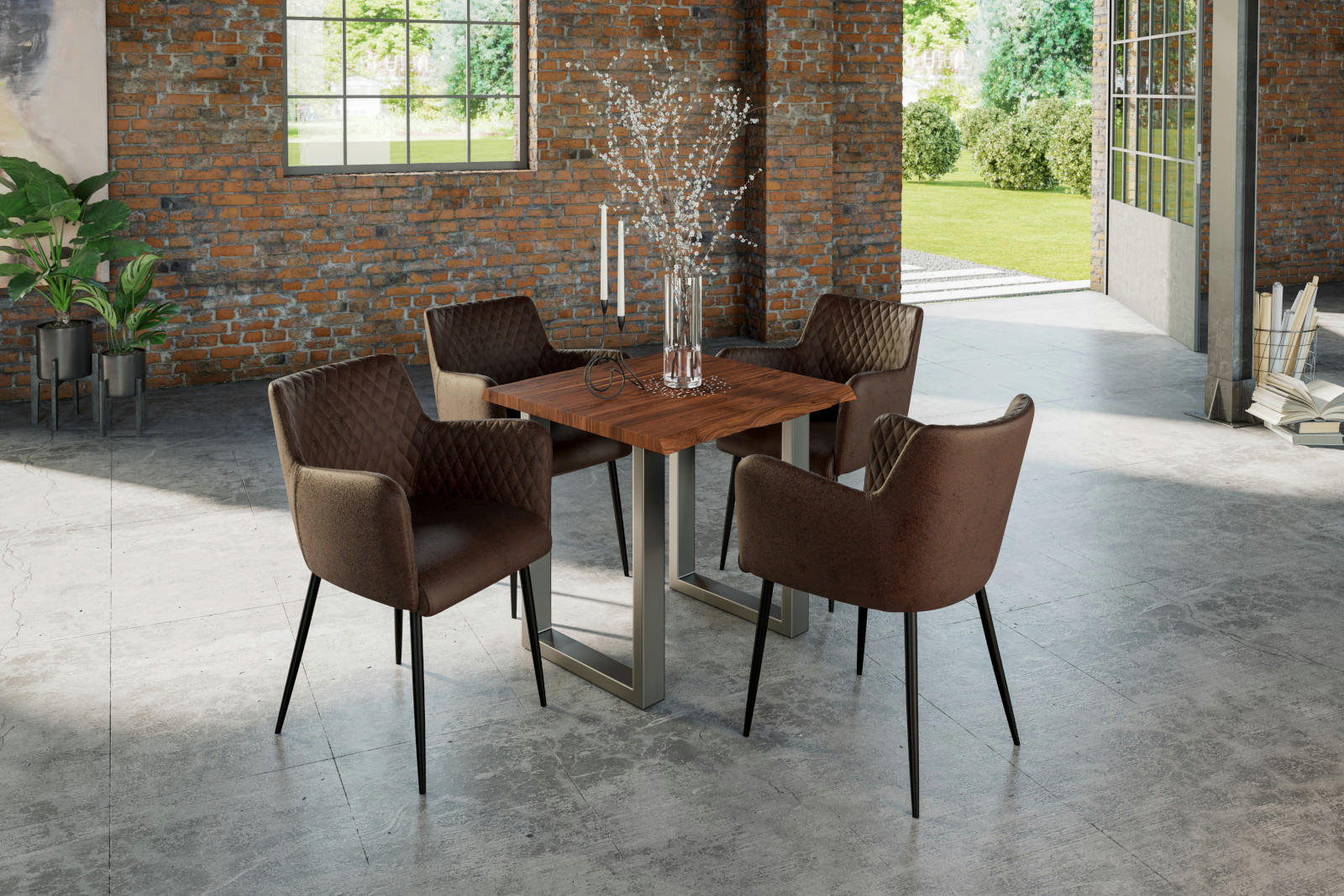ESSTISCH LAUREN - Silberfarben/Nussbaumfarben, Holz/Metall (80/80/77cm) - SAM