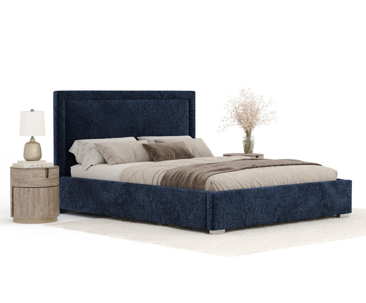 POLSTERBETT Ordina Marineblau 160/200 cm im Chenille-Stoff - Silberfarben/Naturfarben, Holz/Holzwerkstoff (160/200cm) - Maison de Reve