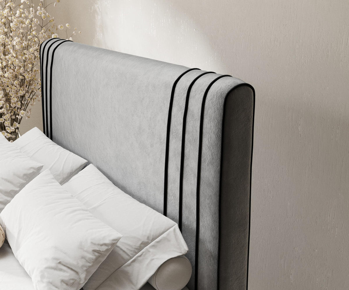 BOXSPRINGBETT Casone Grau/Schwarz 180/200 cm mit Latex-Topper - Silberfarben/Schwarz, Holz/Holzwerkstoff (180/200cm) - Maison de Reve