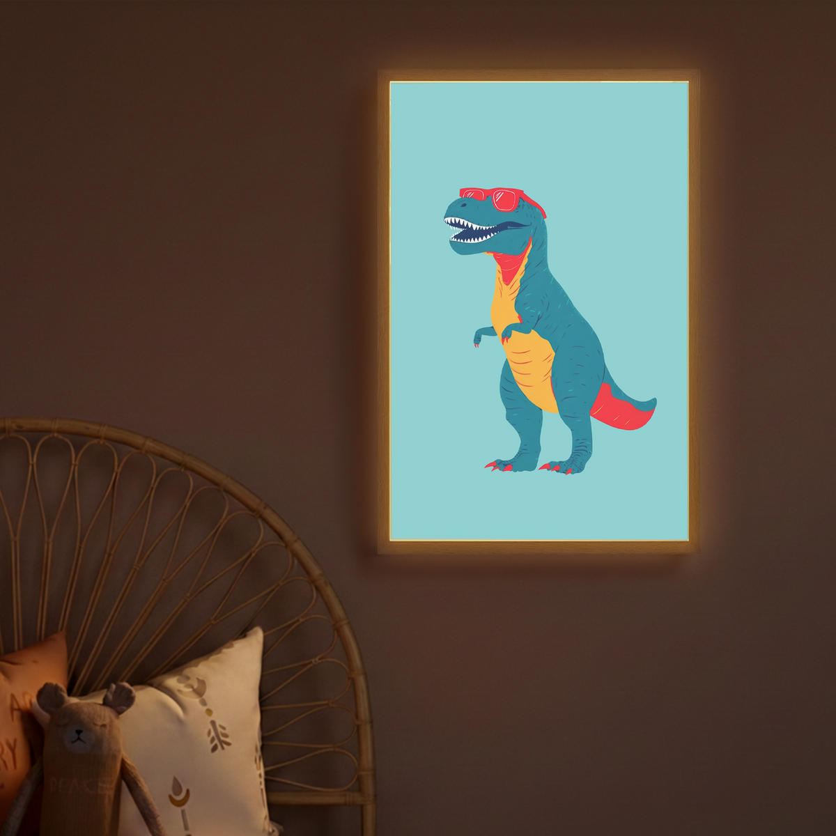 DOBÍJECÍ NOČNÍ LAMPIČKA Dinosaurus - Modrá - Sluneční brýle 40x60 cm - světle modrá, kompozitní dřevo (8/40/60cm) - OnlyWow