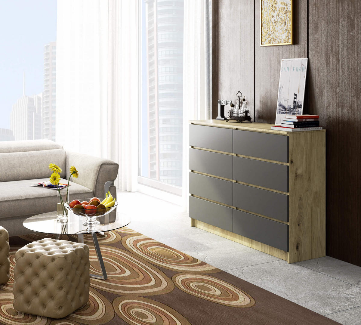 KOMMODE Eiche Artisan, Graphit Grau 99/138/40 - Eiche Artisan, Holzwerkstoff (138/99/40cm) - RAUMHIRSCH FURNITURE