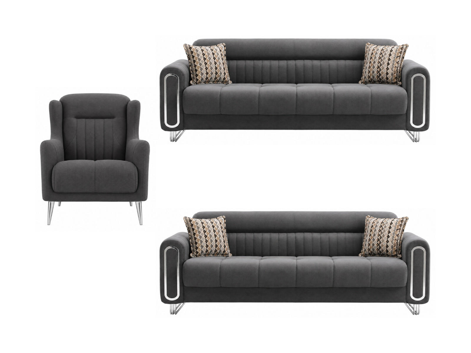 SITZGARNITUR Lima, Dunkelgrau Stellvariante 2+2+1 - Dunkelgrau, Holzwerkstoff/Metall (178/85/95cm)