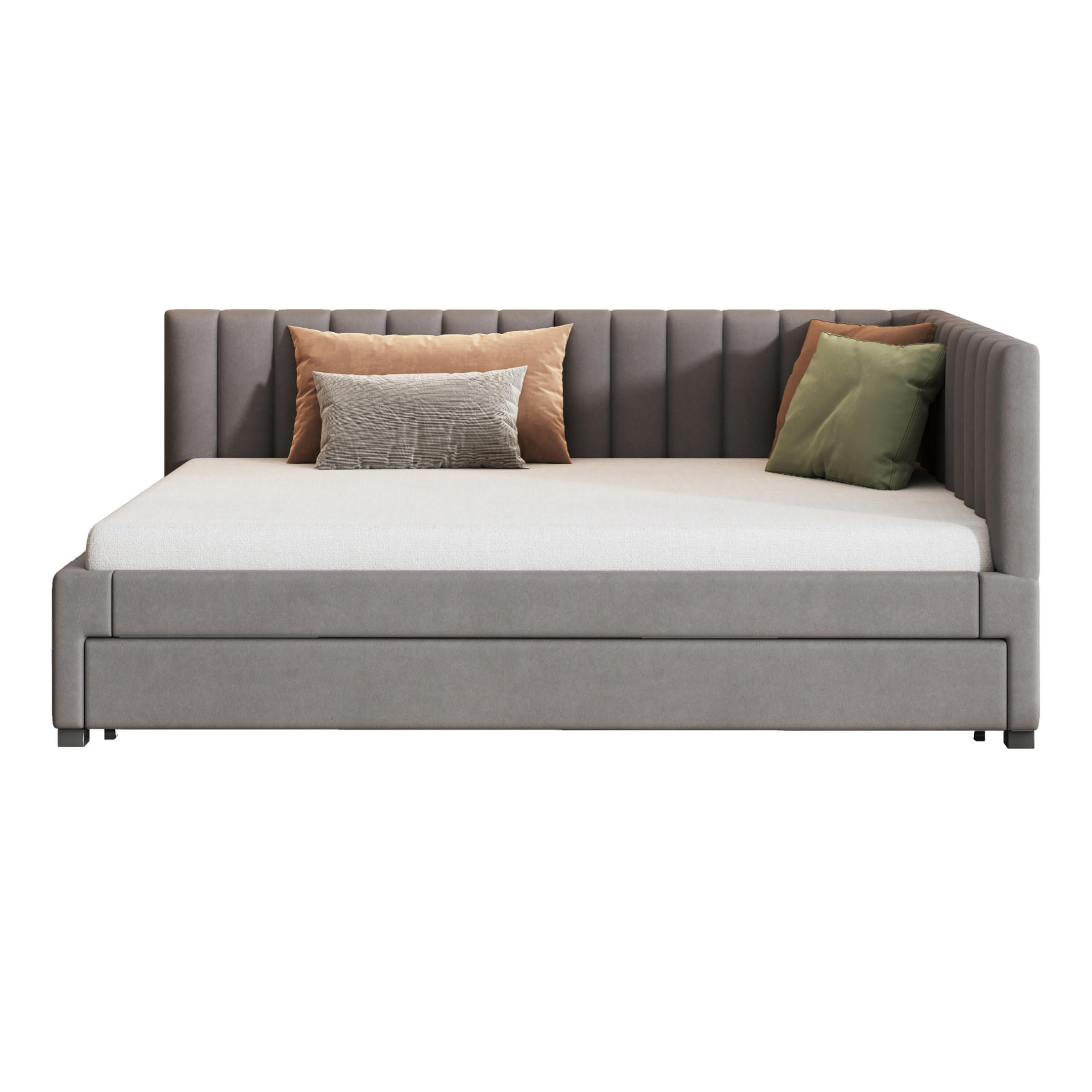 POLSTERBETT Einzelbett 140/200 cm aus Samt mit ausziehbarem Unterbett Grau - Grau, Leder (140/200cm) - Modenvie