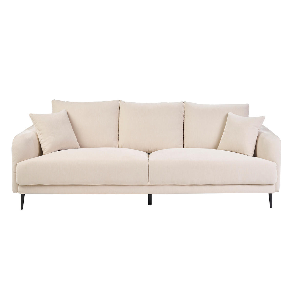 SOFA 3-Sitzer Beige Velours-Effektgewebe Schwarzes Metall JERRY - Beige, Textil (90/83/207cm) - Miliboo
