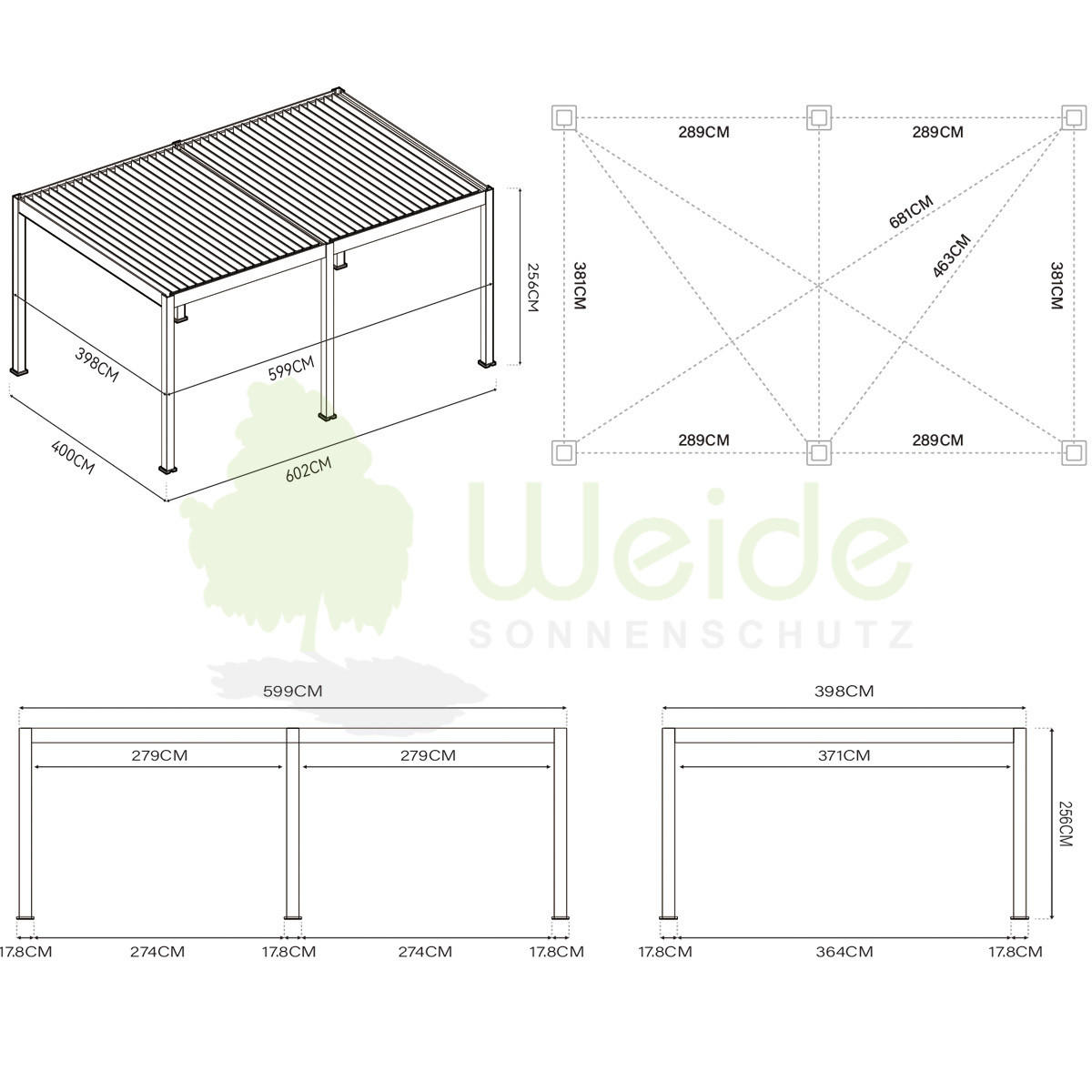 PERGOLA Deluxe Plus Pavillon Terrassenüberdachung Aluminium 4 x 6 m anthrazit - Anthrazit, Metall (400/255/600cm) - WEIDE