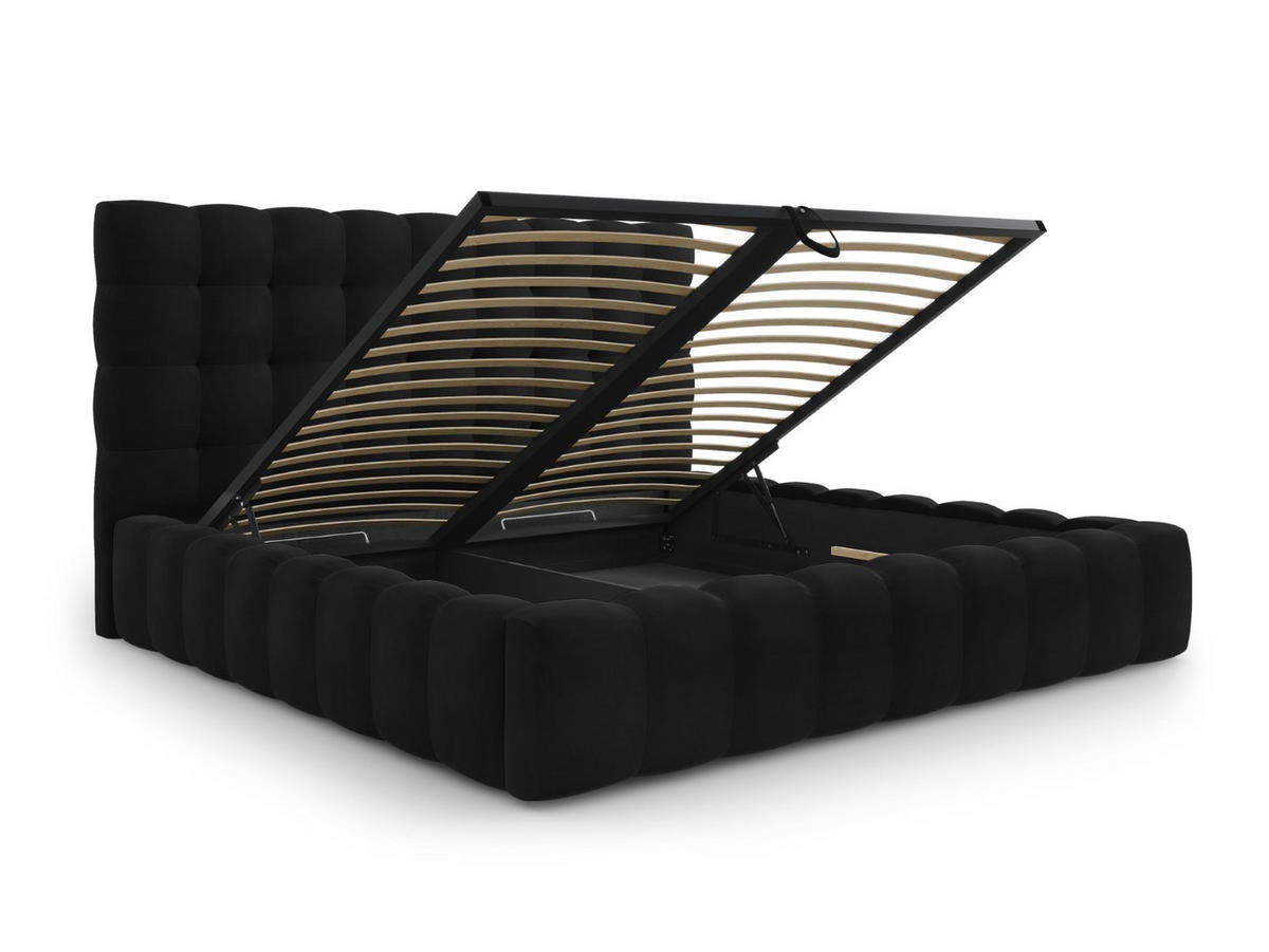 BETT mit Bettkasten und Kopfteil Mamaia aus Samt schwarz 200x200cm - Schwarz, Textil (200/200cm) - Micadoni