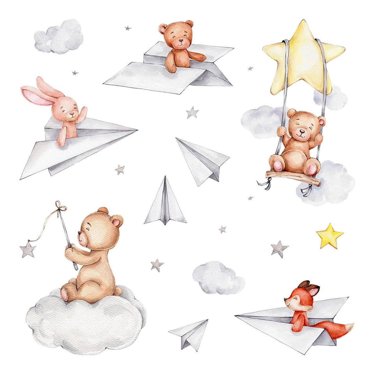 WANDAUFKLEBER 60x85cm - Aquarelltiere - Multicolor, Kunststoff (60/85/0.1cm) - Wallfluent