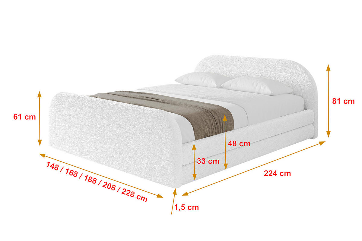 POLSTERBETT mit Bettkasten, Fußteil und Lattenrost, Boxbett mit Matratze H3/H4 - LERIS-v1-Z 180x200 Weiß - Weiß, Holzwerkstoff/Textil (180/200cm) - ALTDECOR
