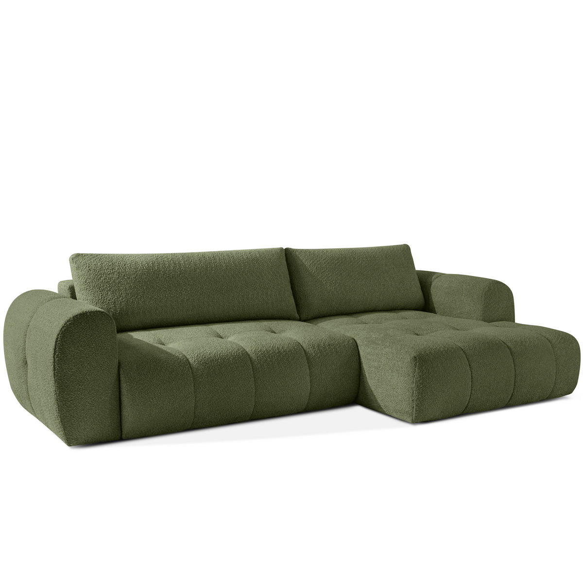 ECKSOFA MIT HOCKER LIRA, Olivgrün, Bouclé - Olivgrün, Holz/Holzwerkstoff (96/50cm) - KONSIMO®
