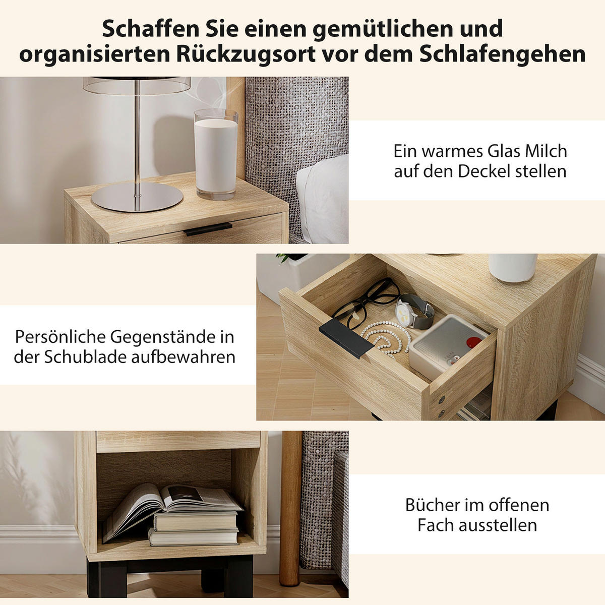 NACHTTISCH mit Schublade und offenem Fach DE-09087 Eiche - Eichefarben, Holzwerkstoff (26/50/35cm) - ComfortXL