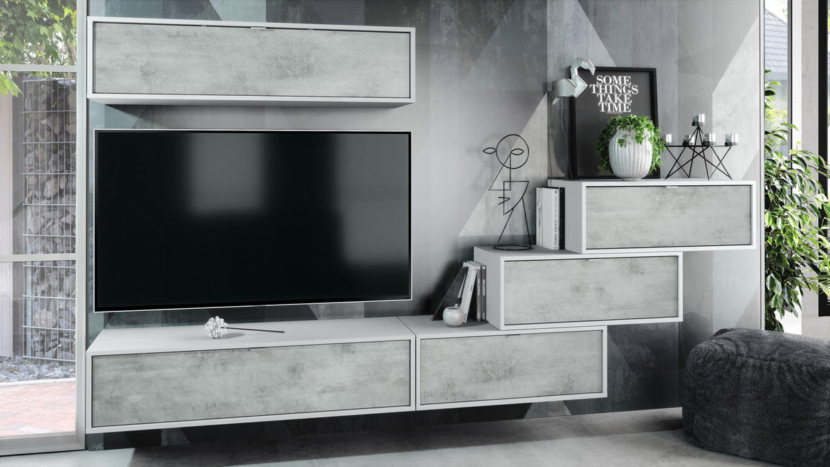 WOHNWAND Lana Fronten in Beton Oxid Optik - Hellgrau, Holzwerkstoff (275/180/37cm) - Vladon