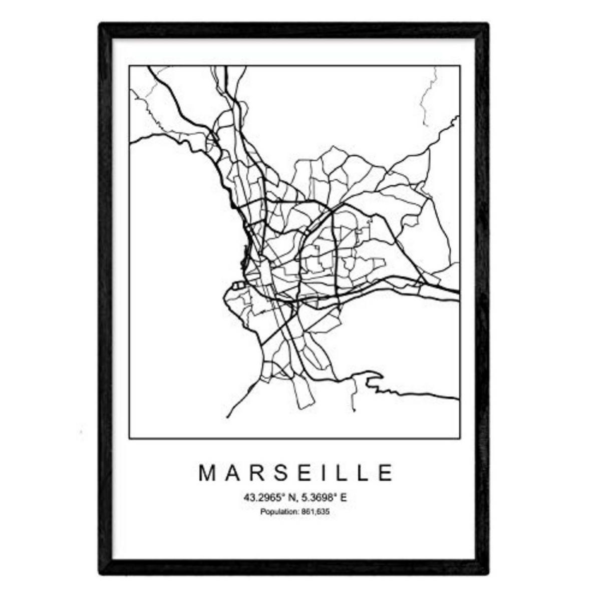POSTER Marseille Nordic-Stil A3 Schwarzer Rahmen - Schwarz, Papier (29.7/5/42cm) - Nacnic