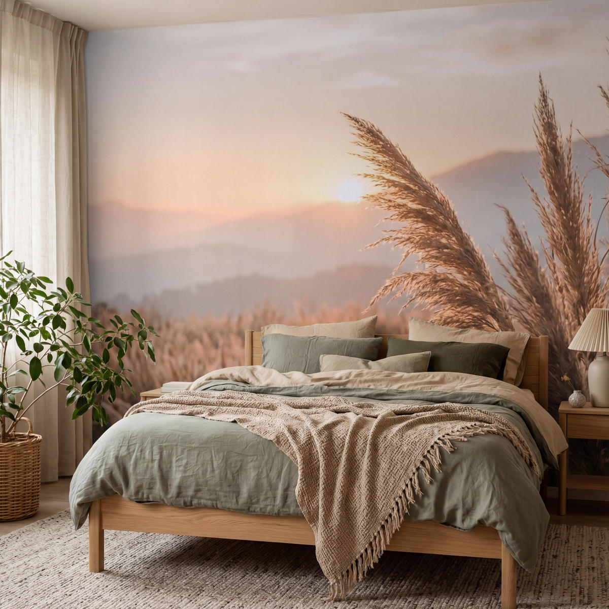 TAPETE - Gras - Feld - Sonne - Natur - 350x280 cm - Sandfarben, Papier (350/280cm) - OnlyWow